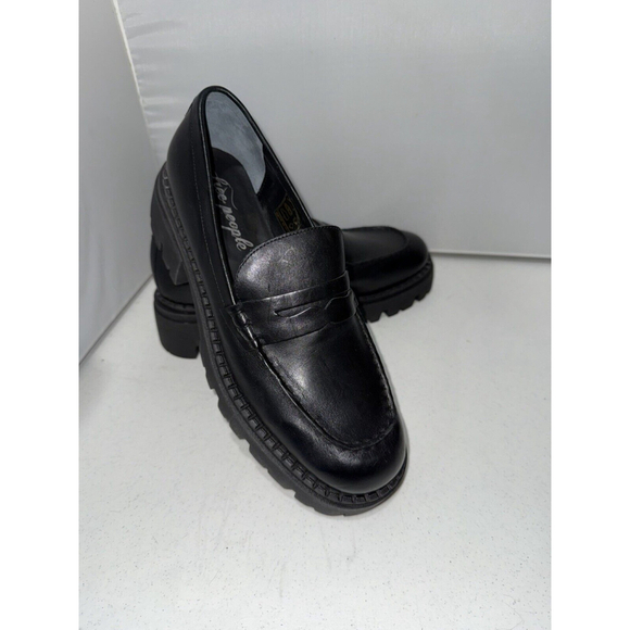 Free People Women's Lyra Lug Sole Black Leather Loafers Sz 11 - Picture 8 of 16
